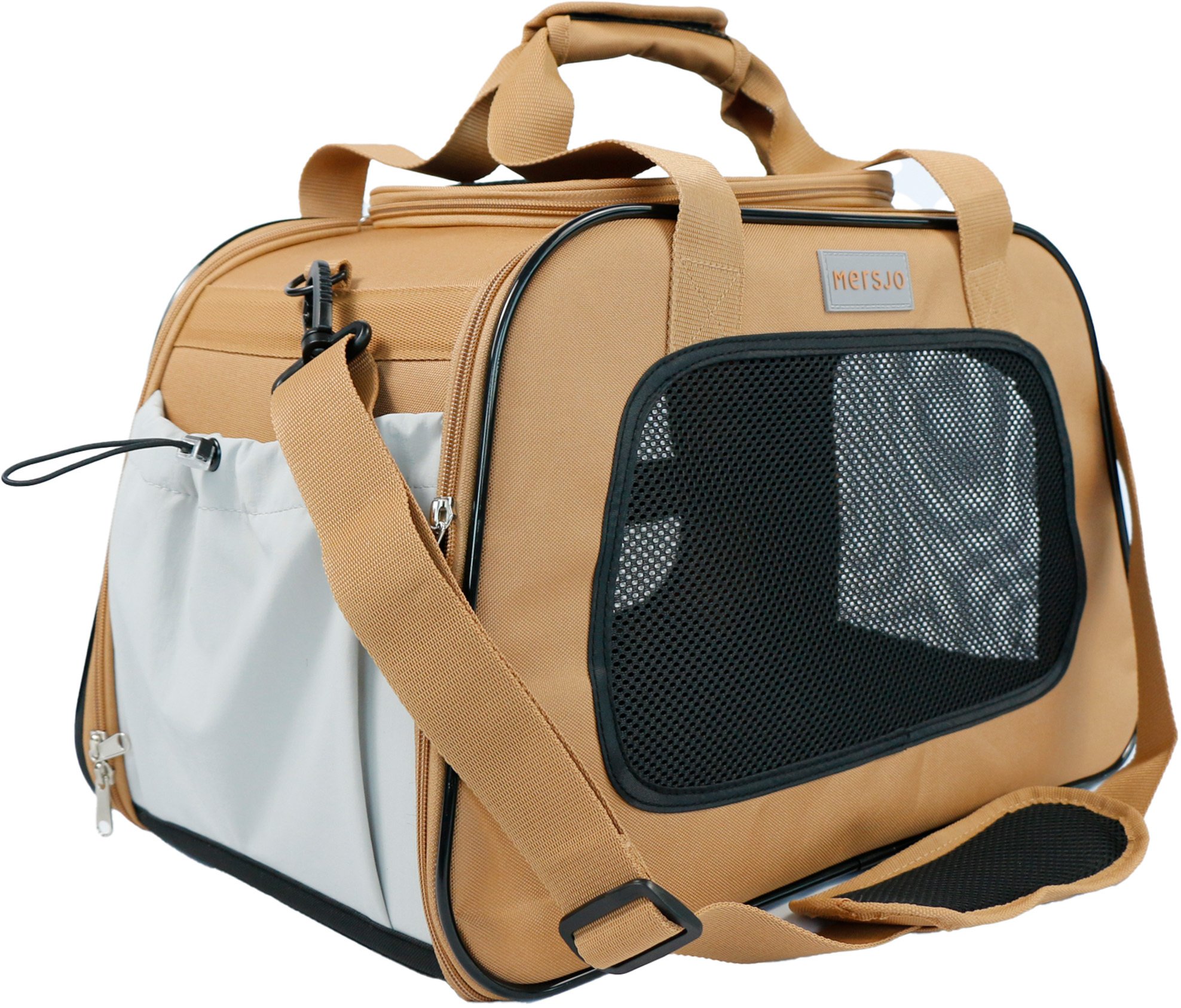 Mersjo Explorer transporter dla kota i psa do 8 kg, torba z 3 wejściami i matą, brązowa, 31 x 49 x 2...
