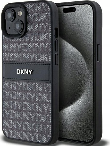 DKNY DKHCP15MPRTHSLK iPhone 15 Plus / 14 Plus 6.7" czarny/black hardcase Leather Mono Stripe & Metal Logo