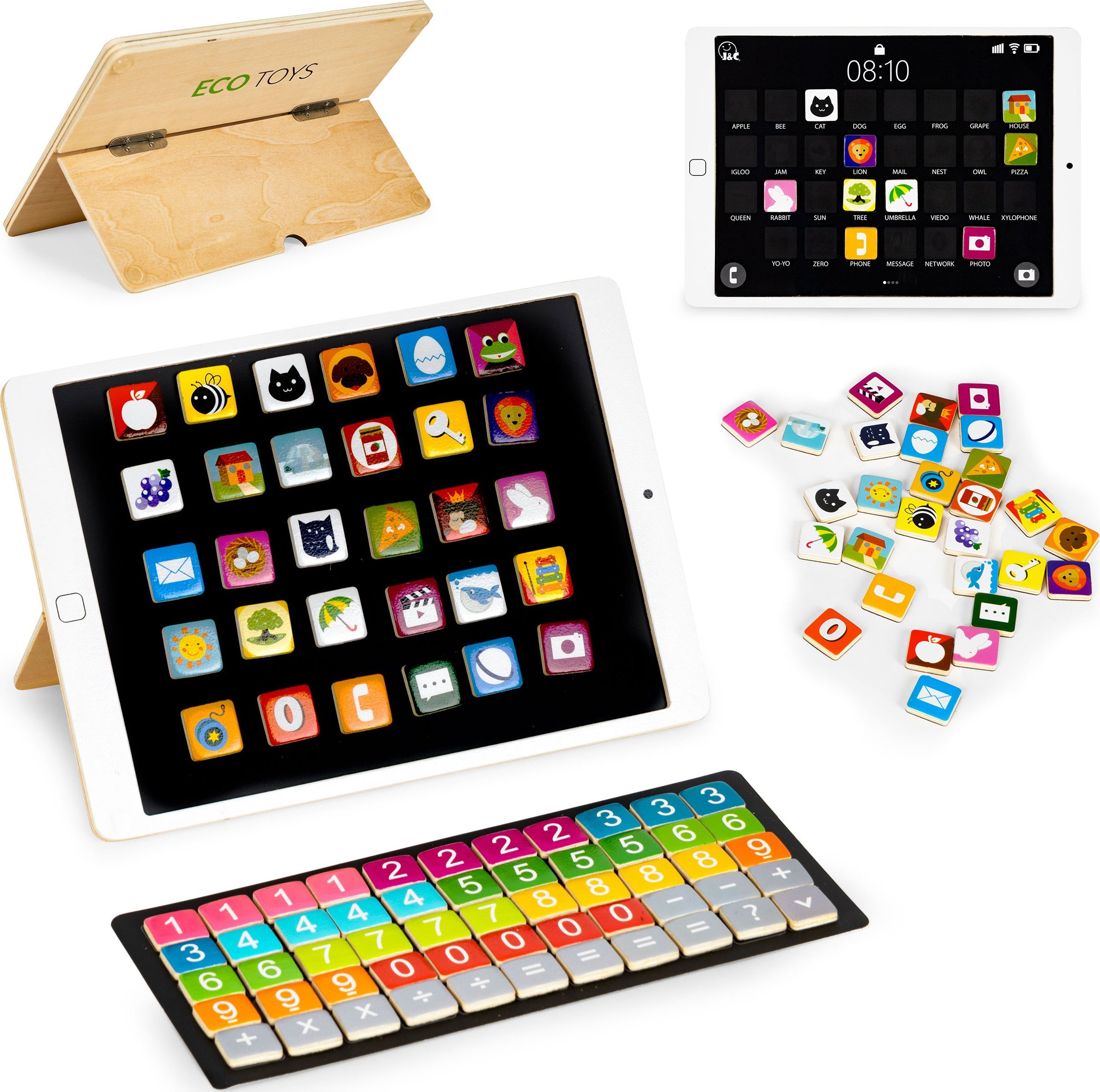 Ecotoys Drewniany tablet edukacyjny tablica magnetyczna kredowa ECOTOYS