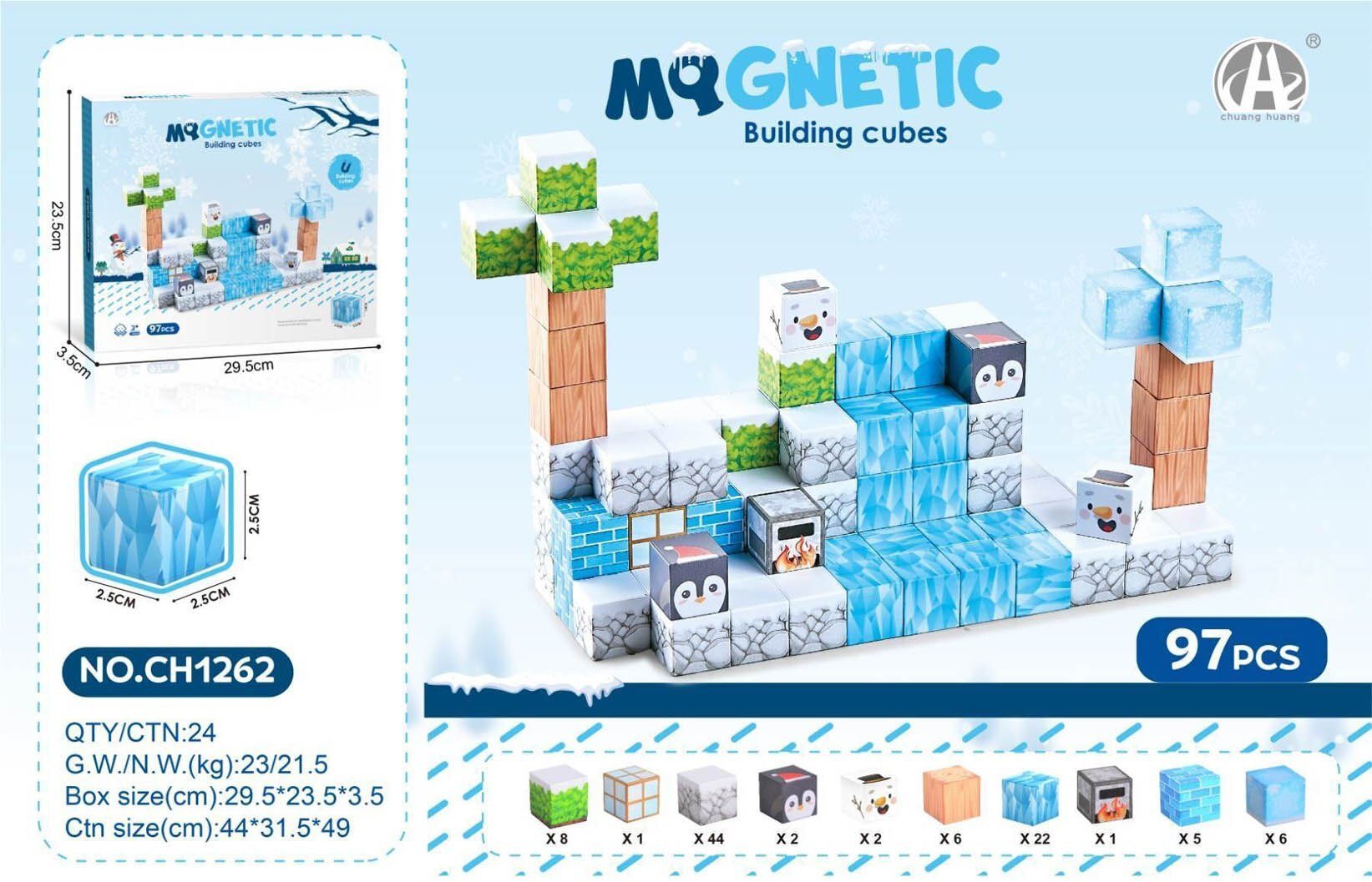 LeanToys Zestaw Kostek Magnetycznych, Klocki Magnetyczne 97el. Edukamp (ZKL.CH1262)