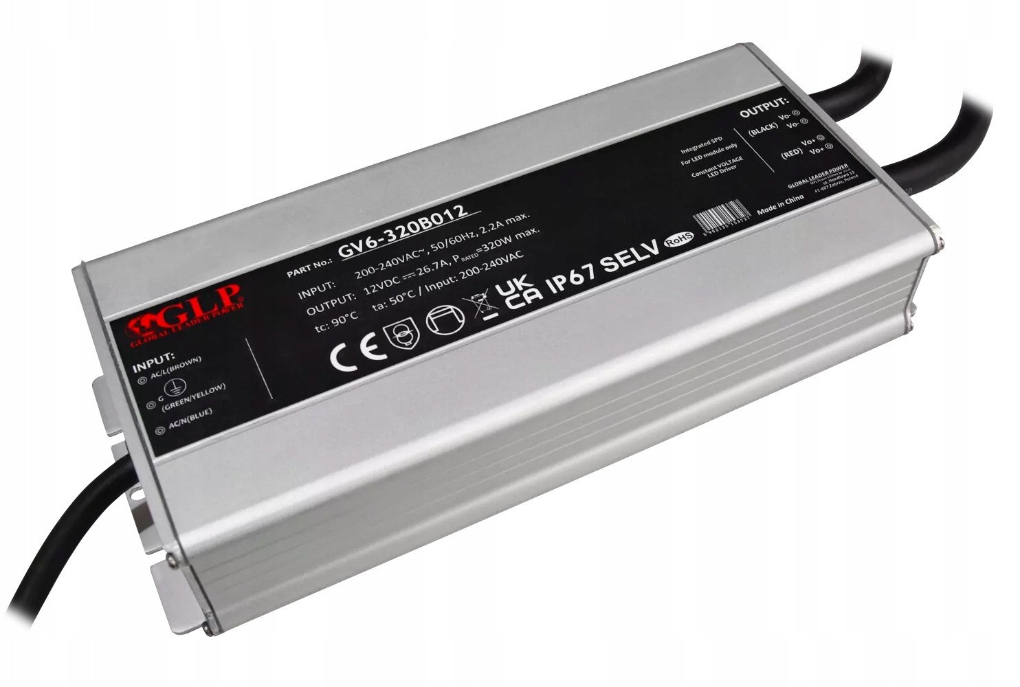 MPL Power GV6-320B012: GLP PSU 320W: 12V/26.7A, CV, metal case, rectangular