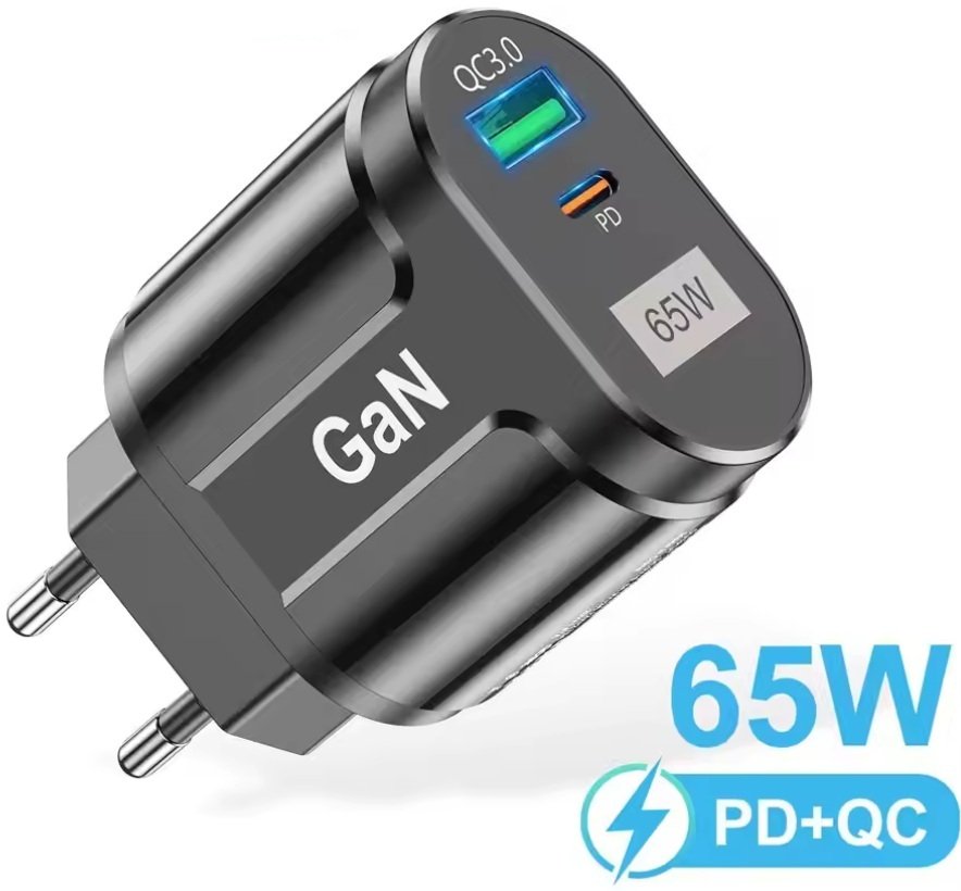 Ładowarka Alogy Ładowarka sieciowa szybka 65W GaN, USB C USB A czarna