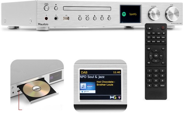 Radioodtwarzacz Audizio Radio internetowe DAB CD ze wzmacniaczem Bolzano srebrne one size