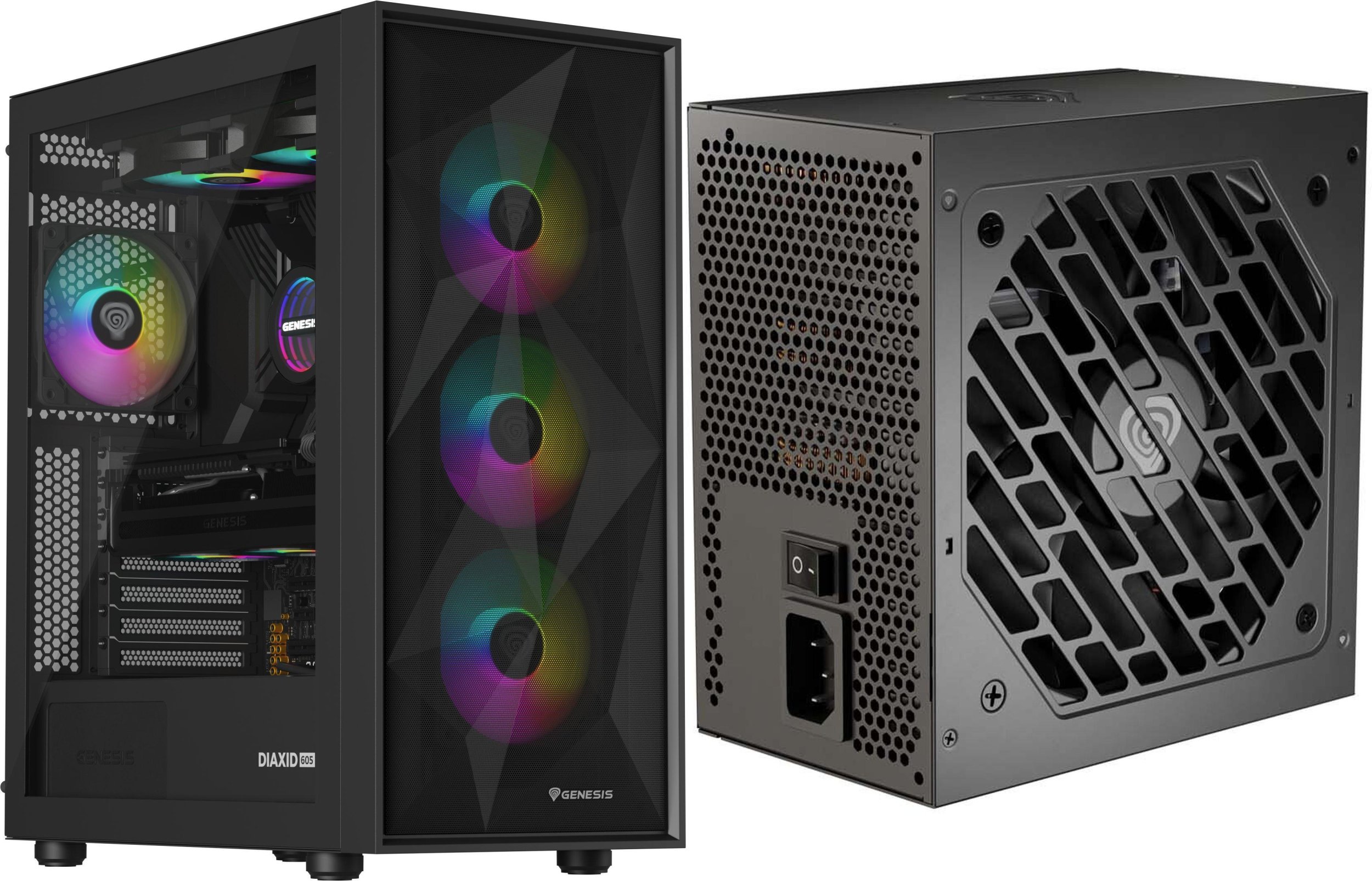 Obudowa GENESIS Diaxid 605 ARGB czarna (NPC-2172) + Zasilacz GENESIS Nihon 650NM Czarny 650W (NGP-2367)