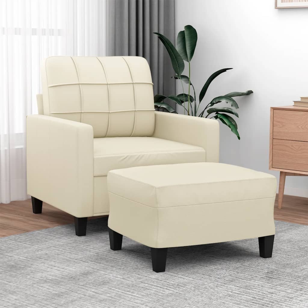 Zdjęcia - Sofa VidaXL Fotel z podnóżkiem, kremowy, 60 cm, sztuczna skóra 