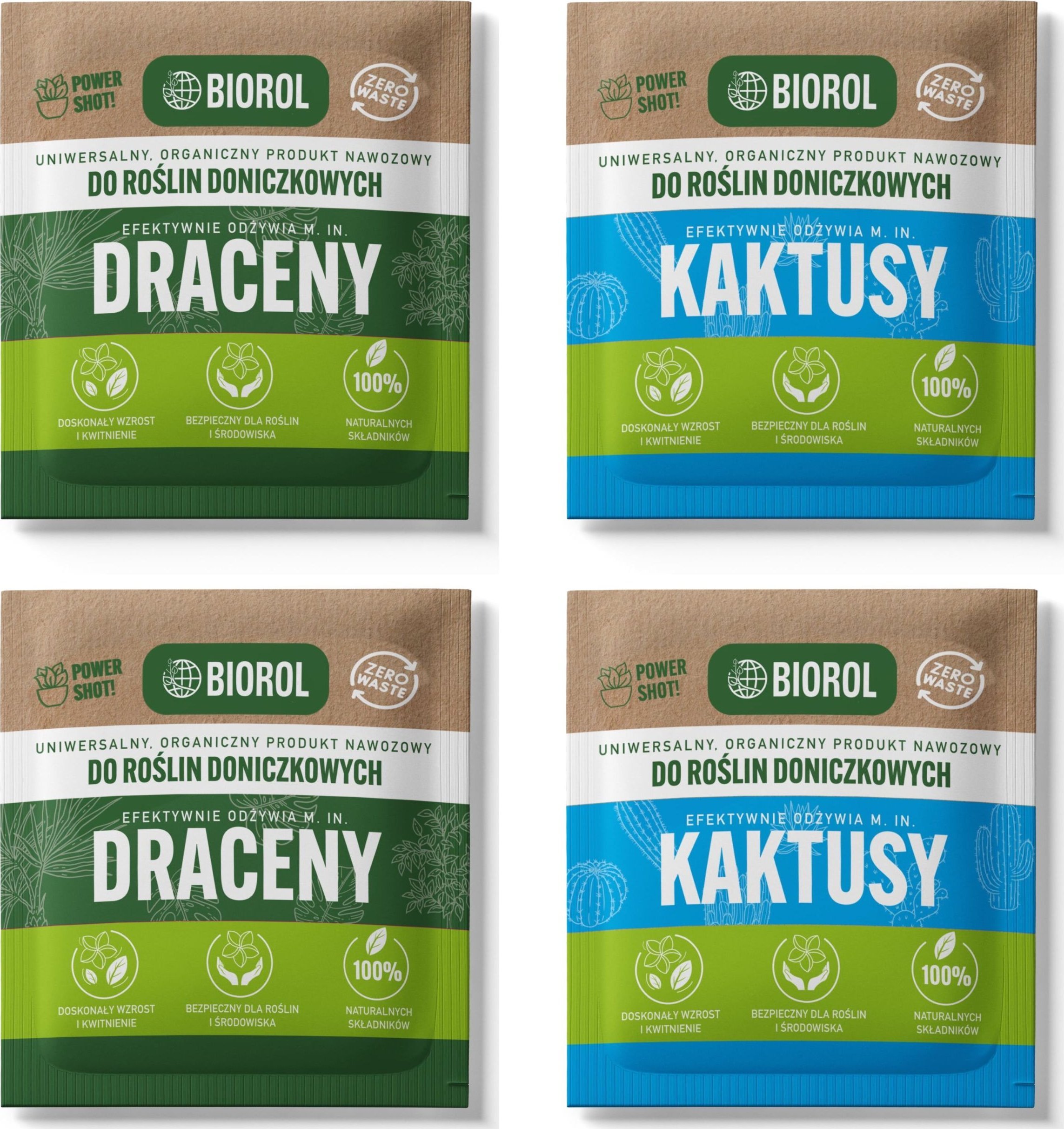 4x Nawóz BIOROL Power Shot 50g do dracen, kaktusów, sukulentów