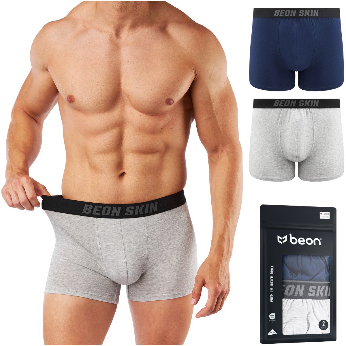 Beon Bokserki męskie MB-G10 Navy Blue 1x, Granite Grey 1x XL