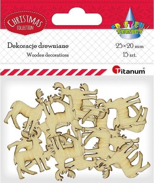 Titanum Drewniane renifery 20x25mm naturalne 15szt