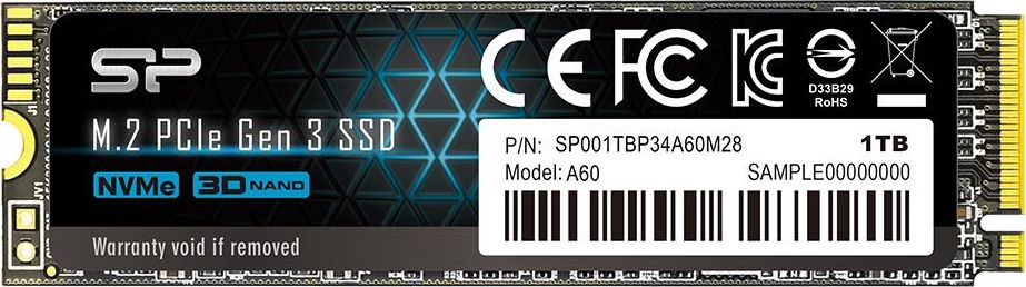 Dysk SSD Silicon Power P34A60 1TB M.2 2280 PCI-E x4 Gen3 NVMe (SP001TBP34A60M28)
