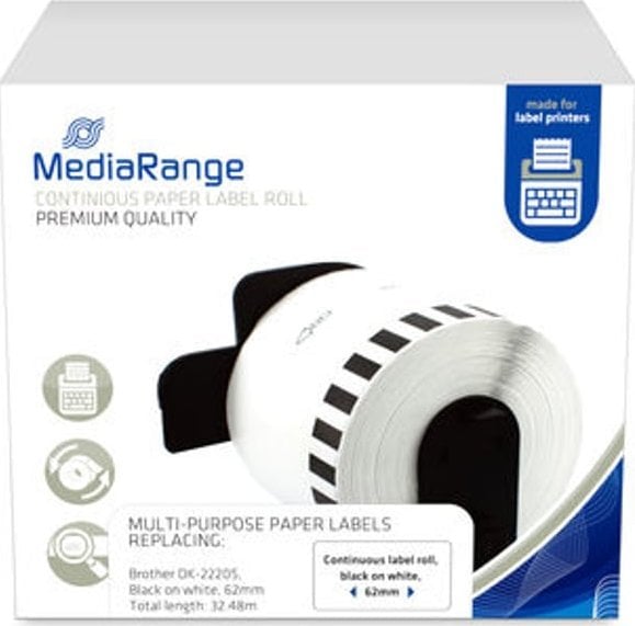 MediaRange MediaRange Endlosetikett Brother DK-22205 62mm 30,48m sw/ws