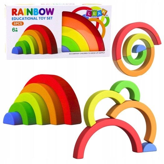 LeanToys Tęczowa Układanka Dla Malucha Klocki Gumowe Kolorowe 5 szt.