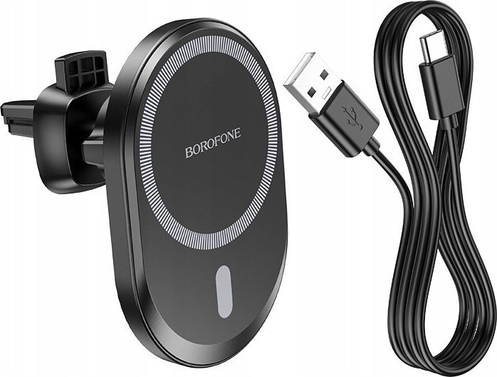 Ładowarka Borofone Ladetajs-turetajs auto BH201 Magsafe 15W melns magnetisks
