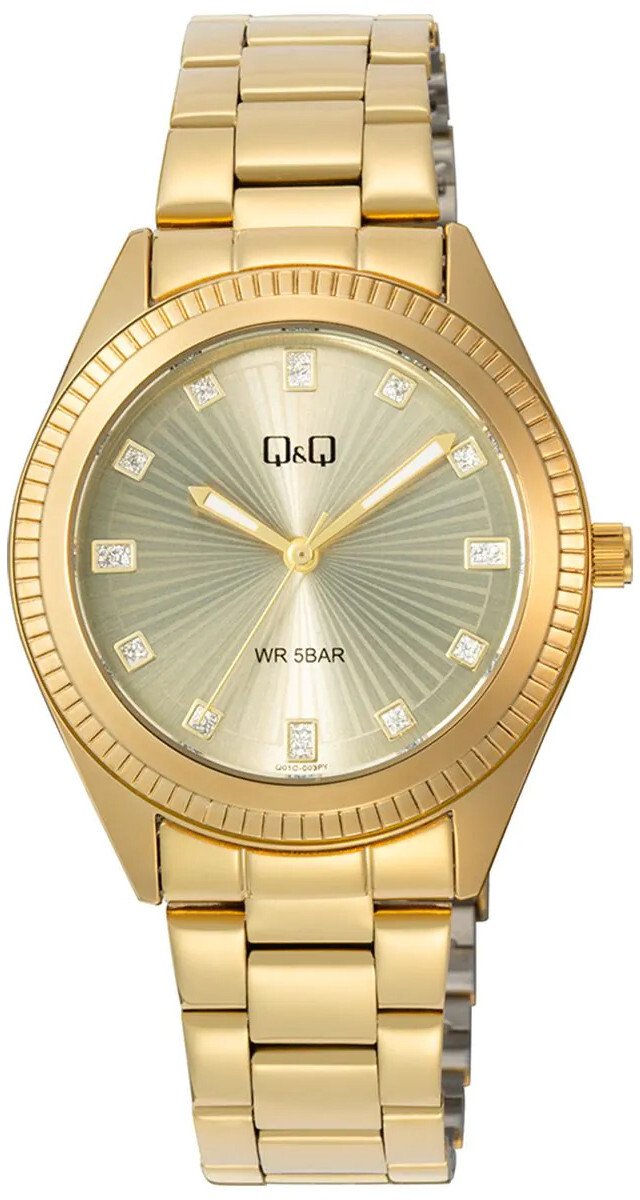 Zegarek damski QQ Q01C-003P CYRKONIE złoty