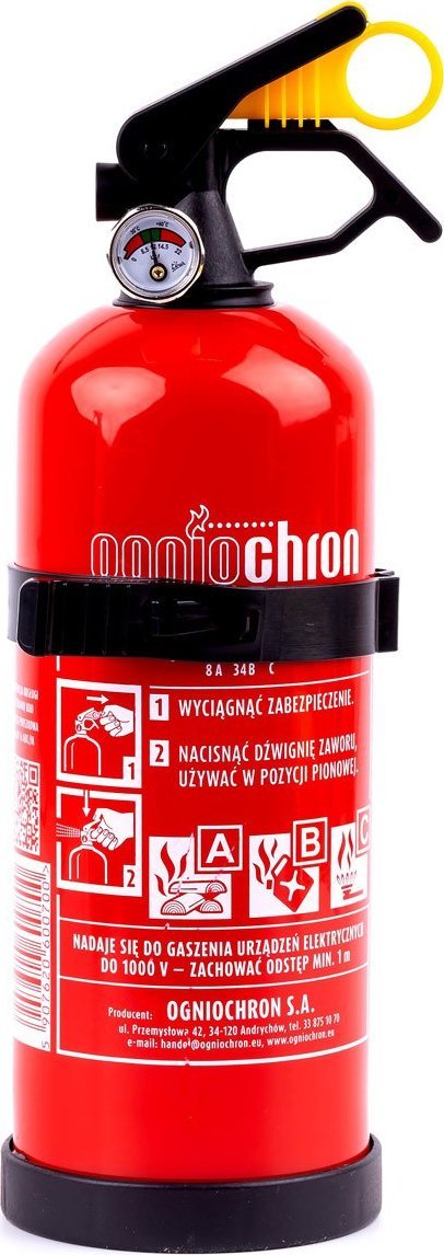 Ogniochron Gaśnica proszkowa abc z manometrem i wieszakiem, 1 kg