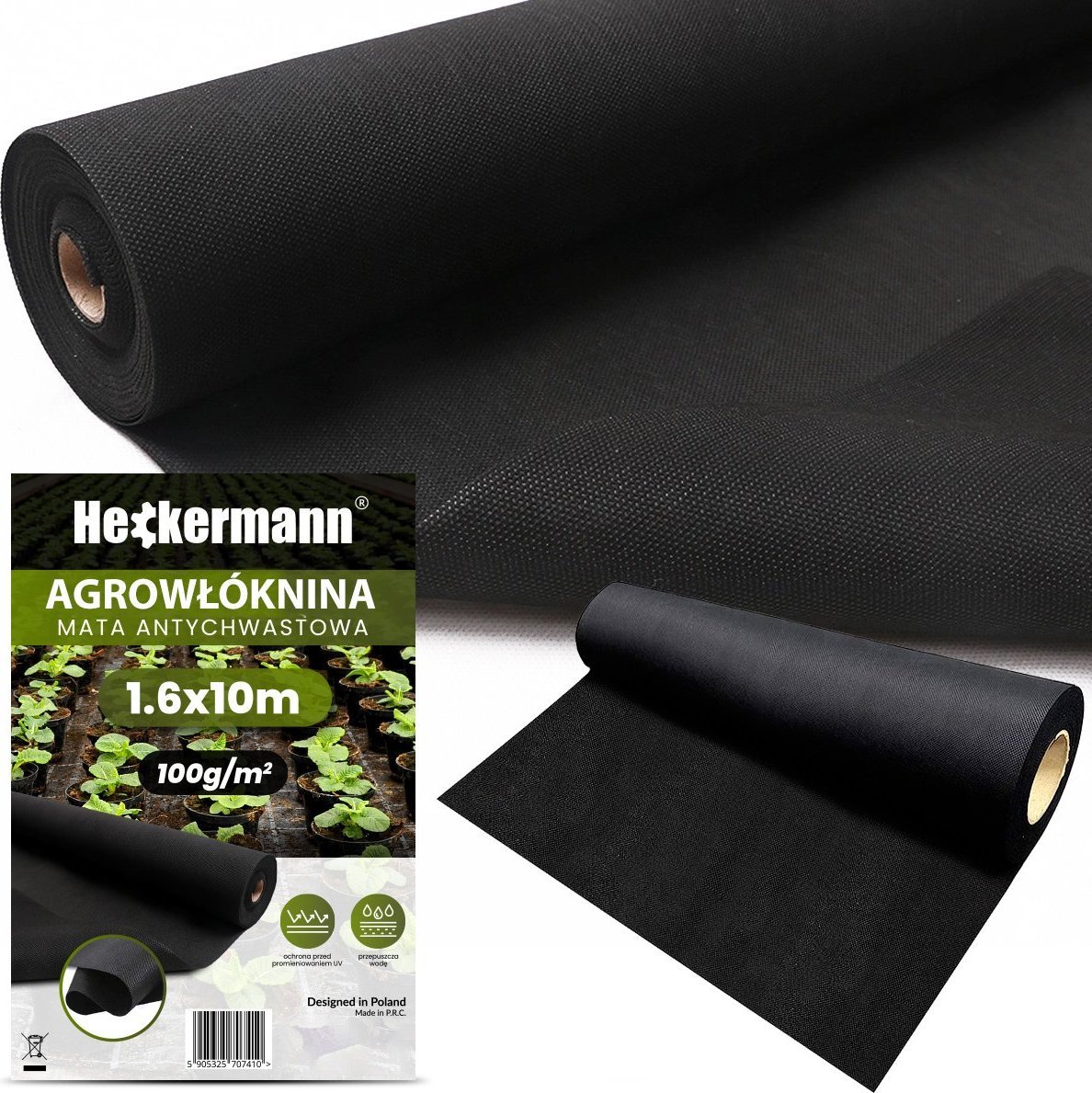 Heckermann Agrowłóknina antychwastowa mata Heckermann - 1,6 x 10 m - 100g/m2 Czarna