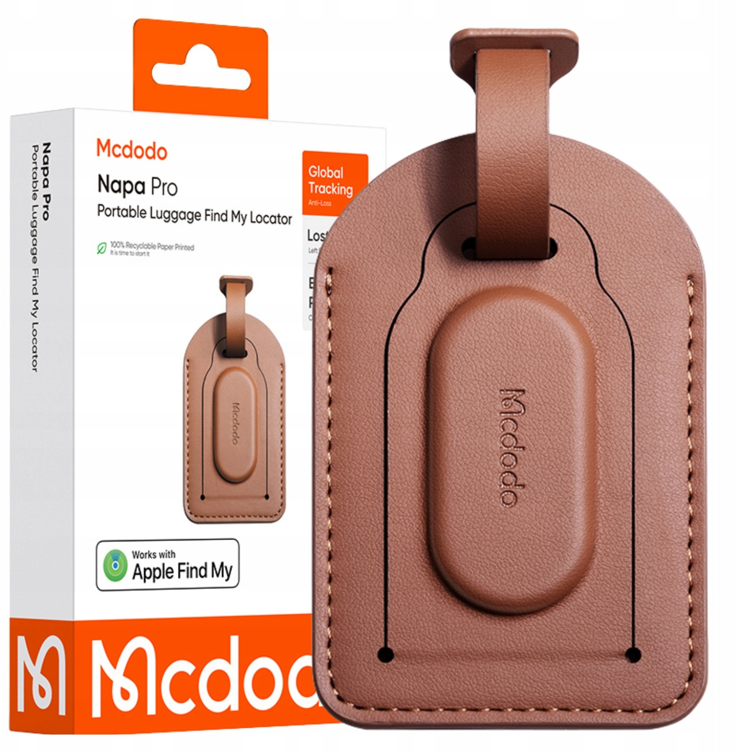 Mcdodo Lokalizator GPS DO BAGAŻU TORBY PLECAKA DO APPLE FIND MY BRĄZOWY
