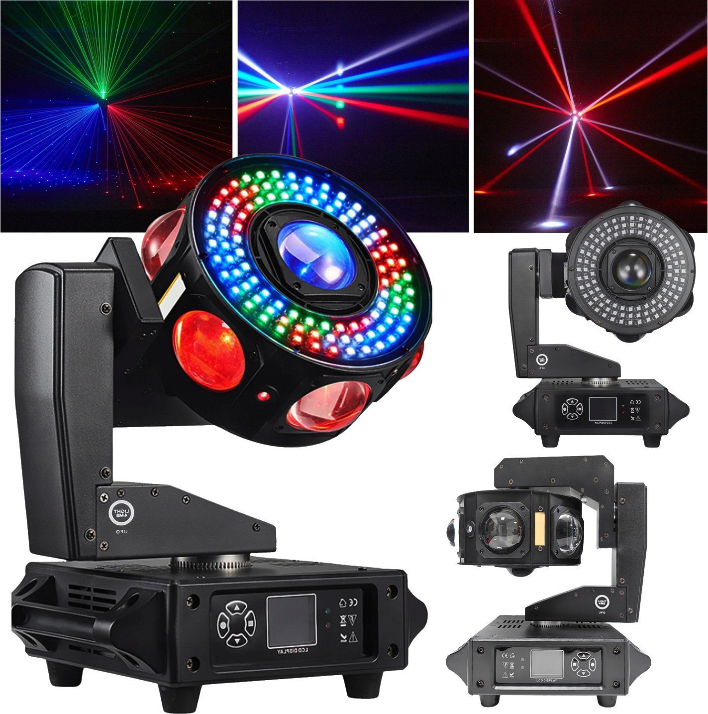 LIGHT4ME UFO multiefekt świetlny LED 6w1 efekt beam RGBW 3x laser stroboskop efekt ring RGB