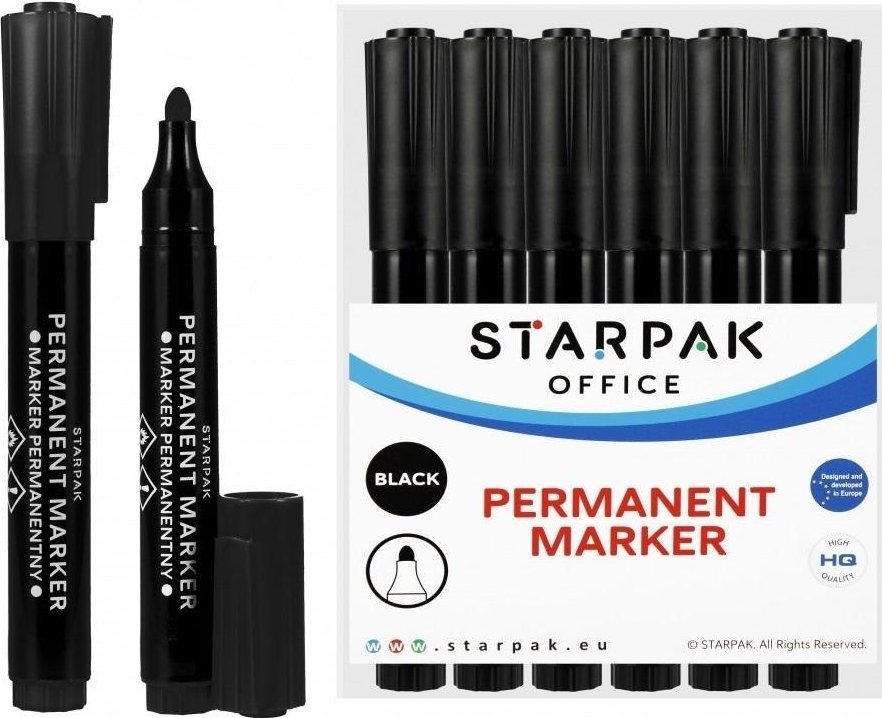 Starpak Marker permanentny okrągły czarny (12szt)