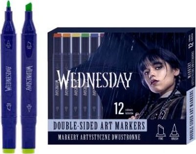 Astra Markery artystyczne trójkątne dwustronne WEDNESDAY - 12 kolorów - pędzelkowa i ścięta końcówka...