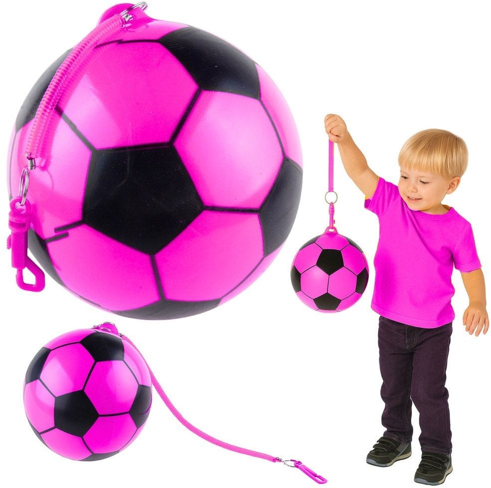 Piłka Gumowa Wzór Piłki Nożnej Uchwyt Na Sprężynę Różowa 22cm EDUKAMP