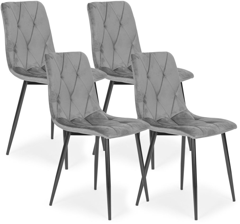 Komplet 4 krzeseł krzesło pikowane welurowe do jadalni i salonu szare ModernHome