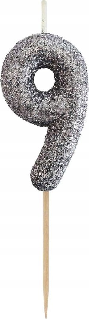 GoDan Świeczka na tort cyfra 9 brokatowa, czarna 11.5x3.5cm Godan