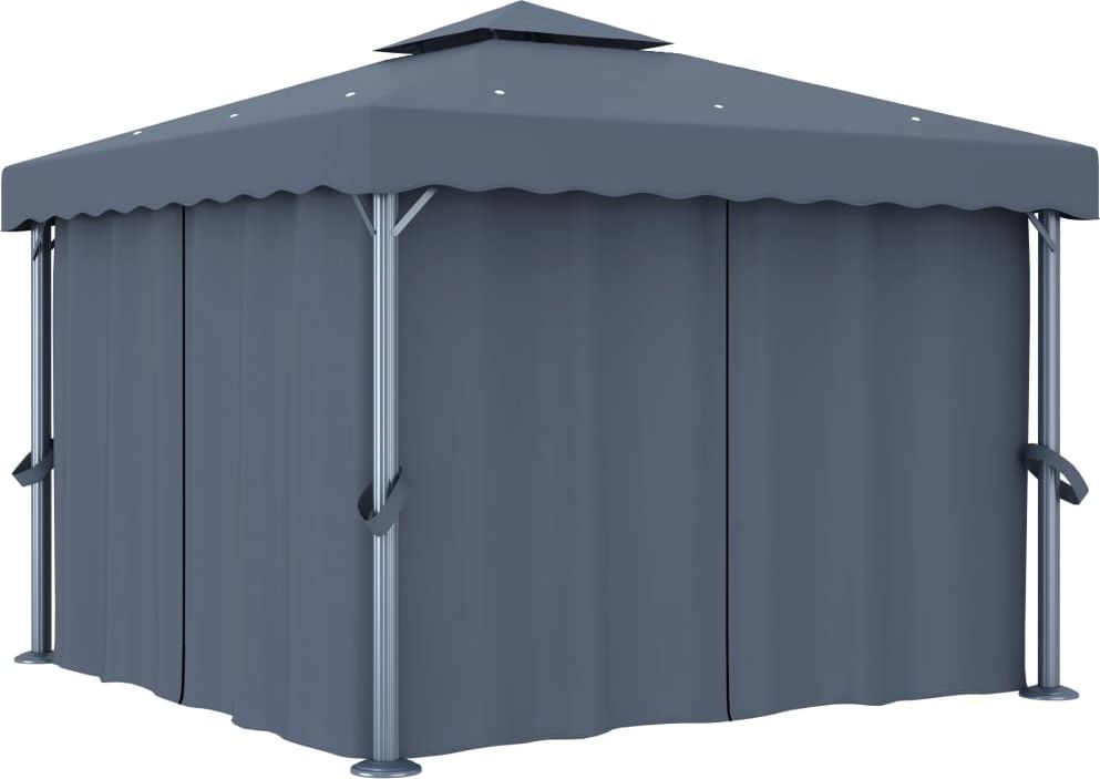 vidaXL Altana ogrodowa z zasłonami, 3 x 3 m, antracytowa, aluminium