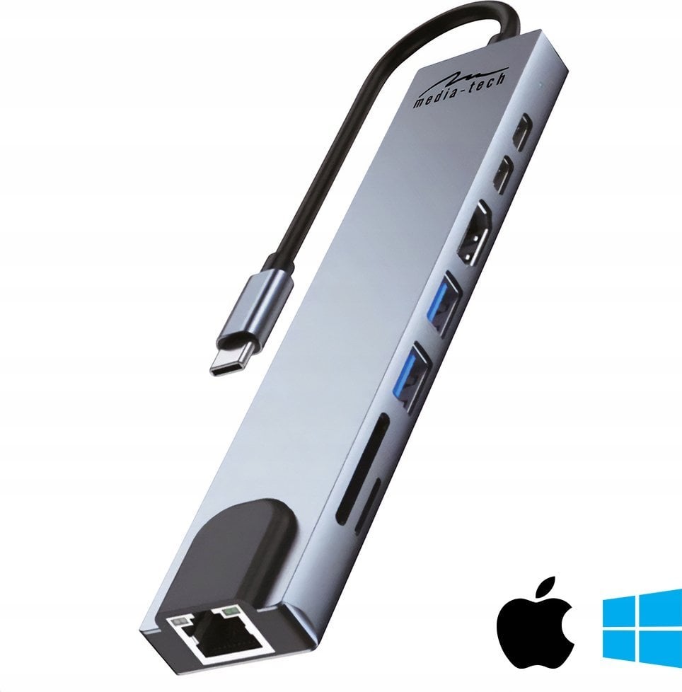 Media-Tech MEDIA-TECH HUB USB 8 IN 1 GIGA LAN HUB MT5046