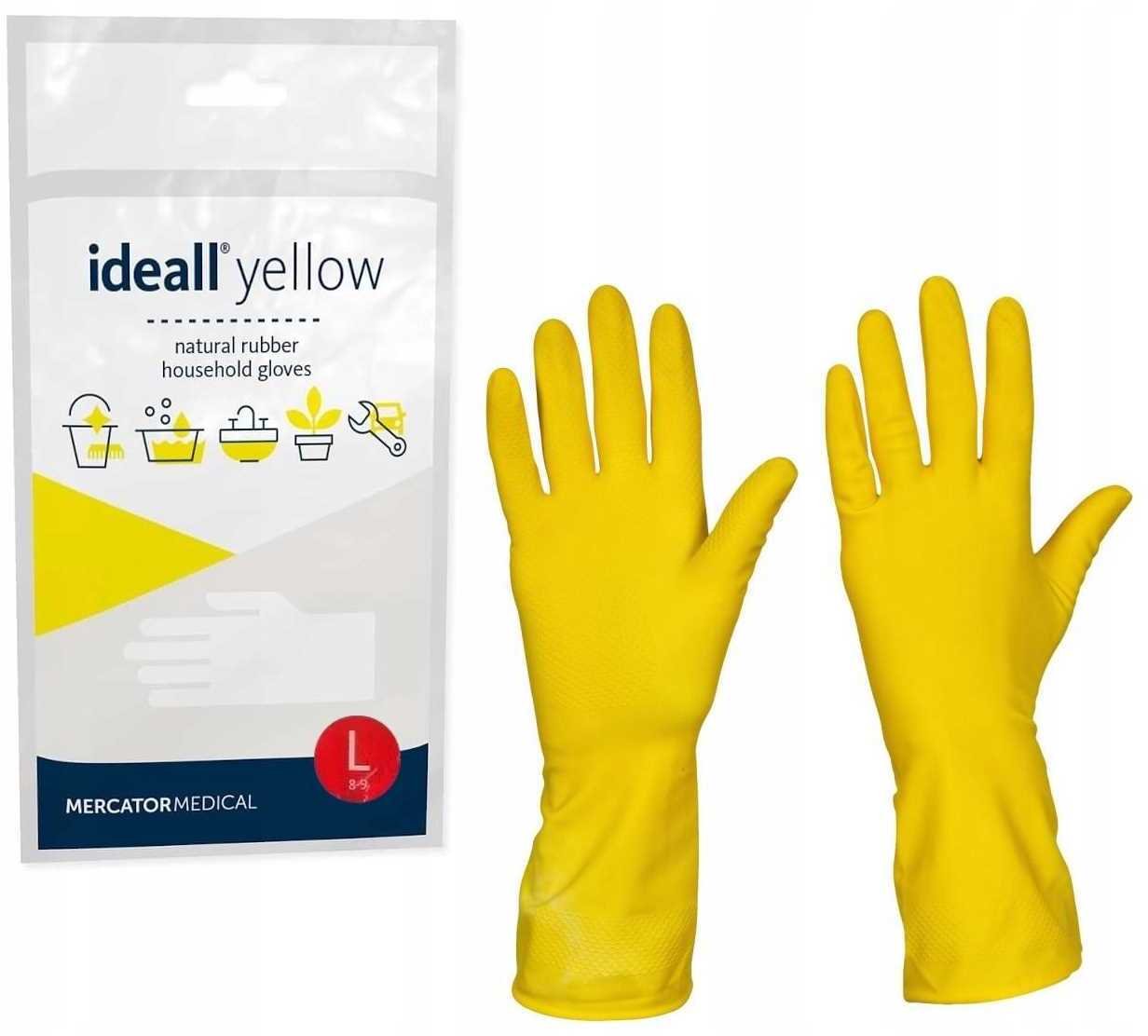 Mercator Medical Rękawice Gospodarcze Lateksowe / Żółte / Rozmiar: 9 - L / Ideall Yellow