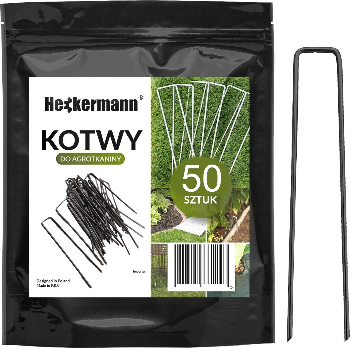 Heckermann Kołki szpilki METALOWE do agrowłókniny 3x15cm Czarne - paczka 100 szt