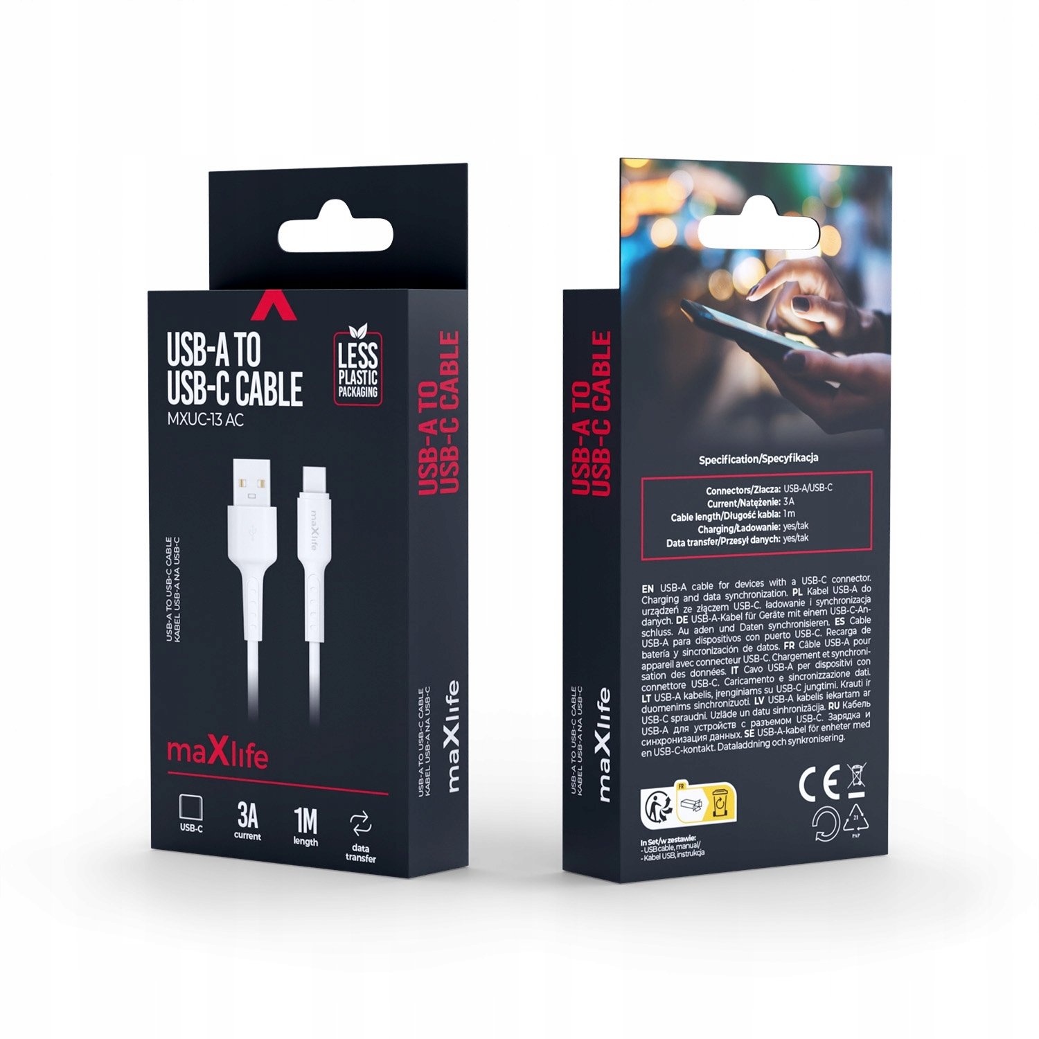 Maxlife kabel MXUC-13 USB-A - USB-C 1,0 m 3A biały