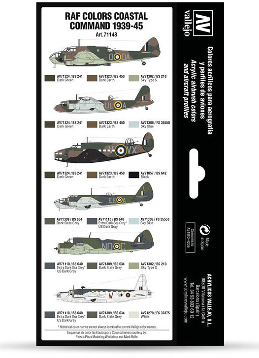 Vallejo Vallejo: 71.148 - Model Air - Air War - RAF Colors - Coastal Command 1939-45 (8x18 ml)