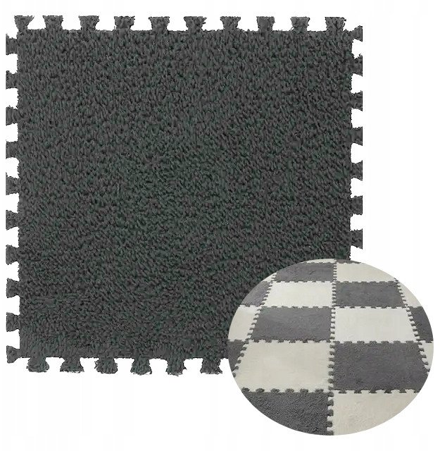 ITIMPORT Puzzle na podłogę PLUSZOWA Piankowe DYWAN MATA Aksamitna DZIECI 30cm SZARA