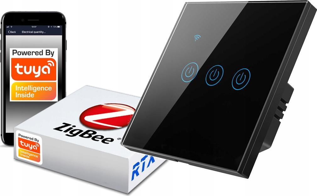 RTX Włącznik Dotykowy Zigbee Tuya 3obw. Czarny