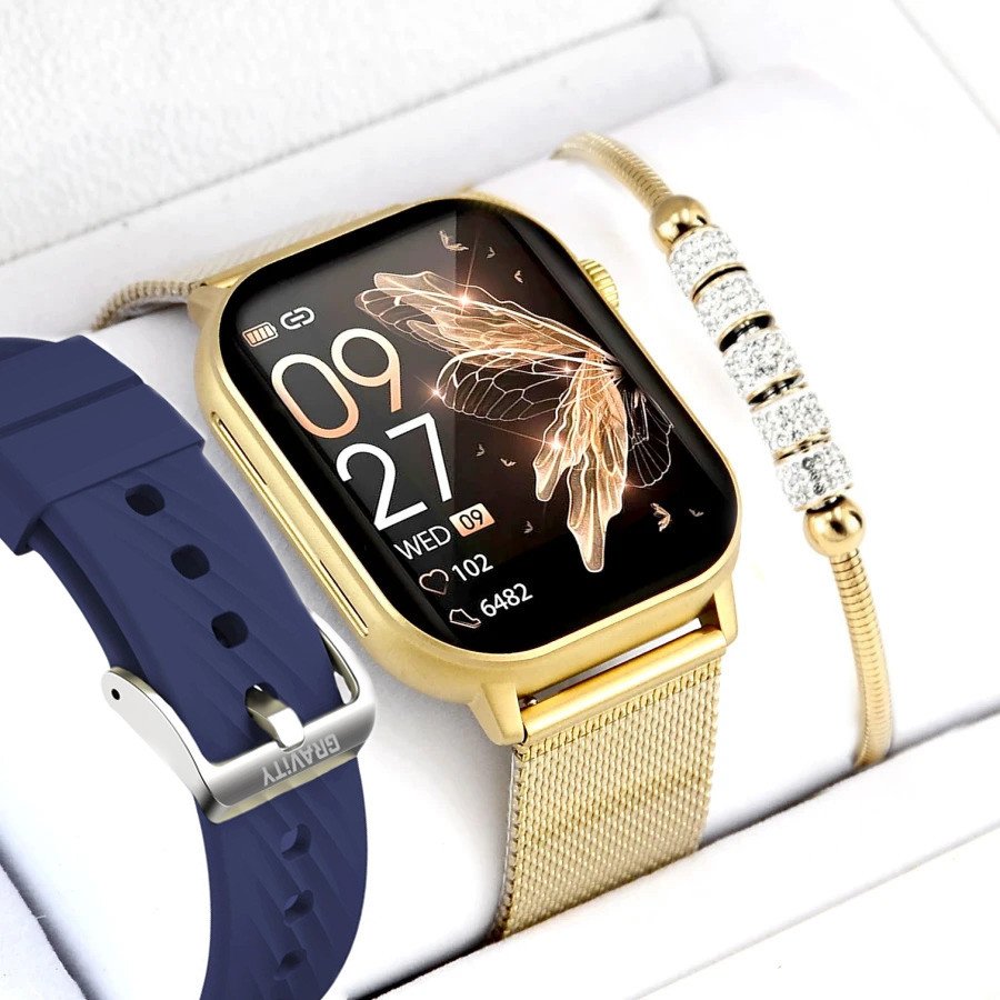 Smartwatch Gravity Zestaw damski zegarek SMARTWATCH złoty + bransoletka