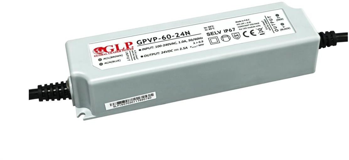 Mojeledy GPVP-60-24N Zasilacz do LED 60W 24V 2.5A, filtr PFC IP67 podwójna izolacja przewodów