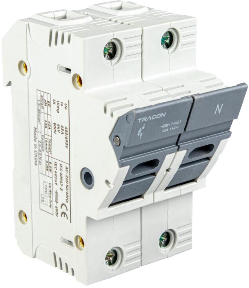 Tracon Electric Osprzęt instalacyjny Modułowa podstawa bezpieczników cylindrycznych 50A 1P+N (14x51)...