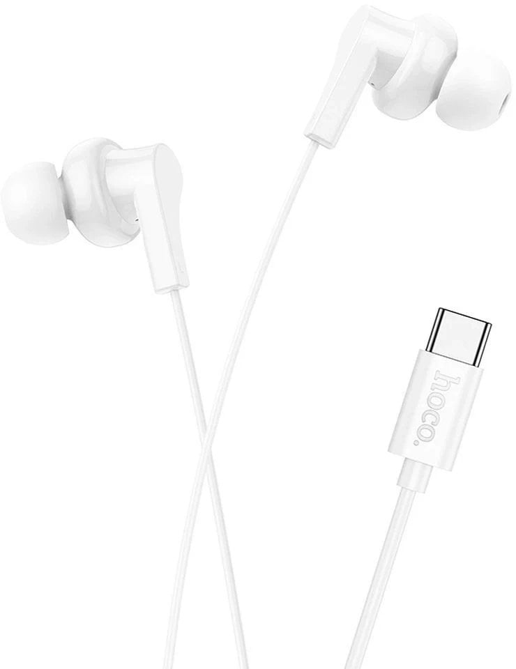 Hoco Słuchawki przewodowe douszne USB C M114 białe