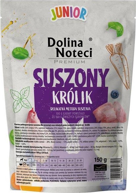 Dolina Noteci Karma suszona dla psa Premium junior suszony królik 150 g