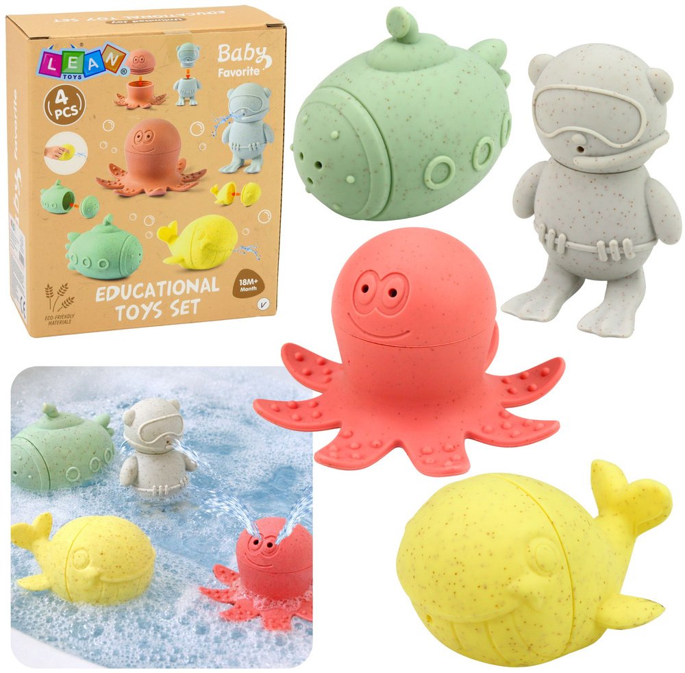 LeanToys Zabawki Edukacyjne Do Kąpieli Sensoryczne Figurki Gumowe Pastelowe 4 szt.