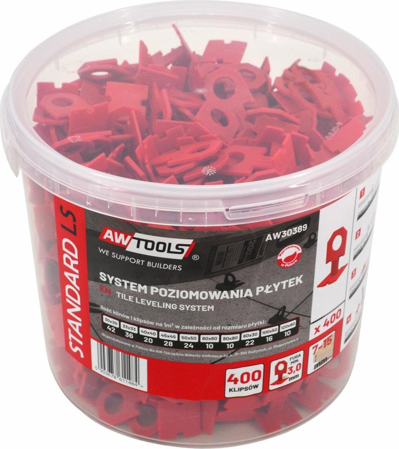AWTools AWTOOLS SYSTEM POZIOMOWANIA PŁYTEK STANDARD 3,0mm - 7-15mm - KLIPS 400szt.