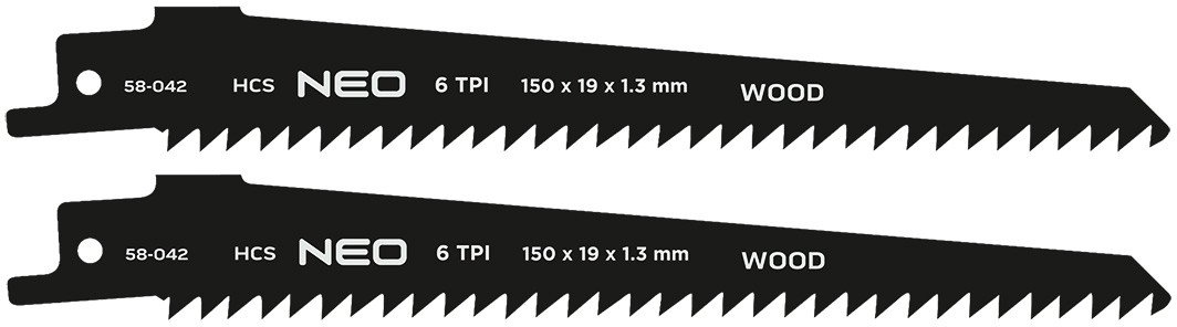 Neo Brzeszczot do piły szablastej, HCS, 152 x 19 x 1.3 mm, 6TPI, kpl. 2 szt.