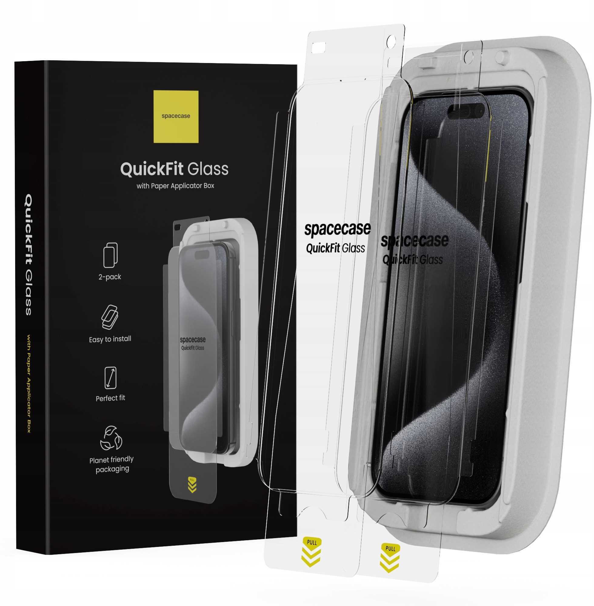 SpaceCase 2x Szkło hartowane z aplikatorem SPACECASE QuickFit Glass do IPhone 15 Pro