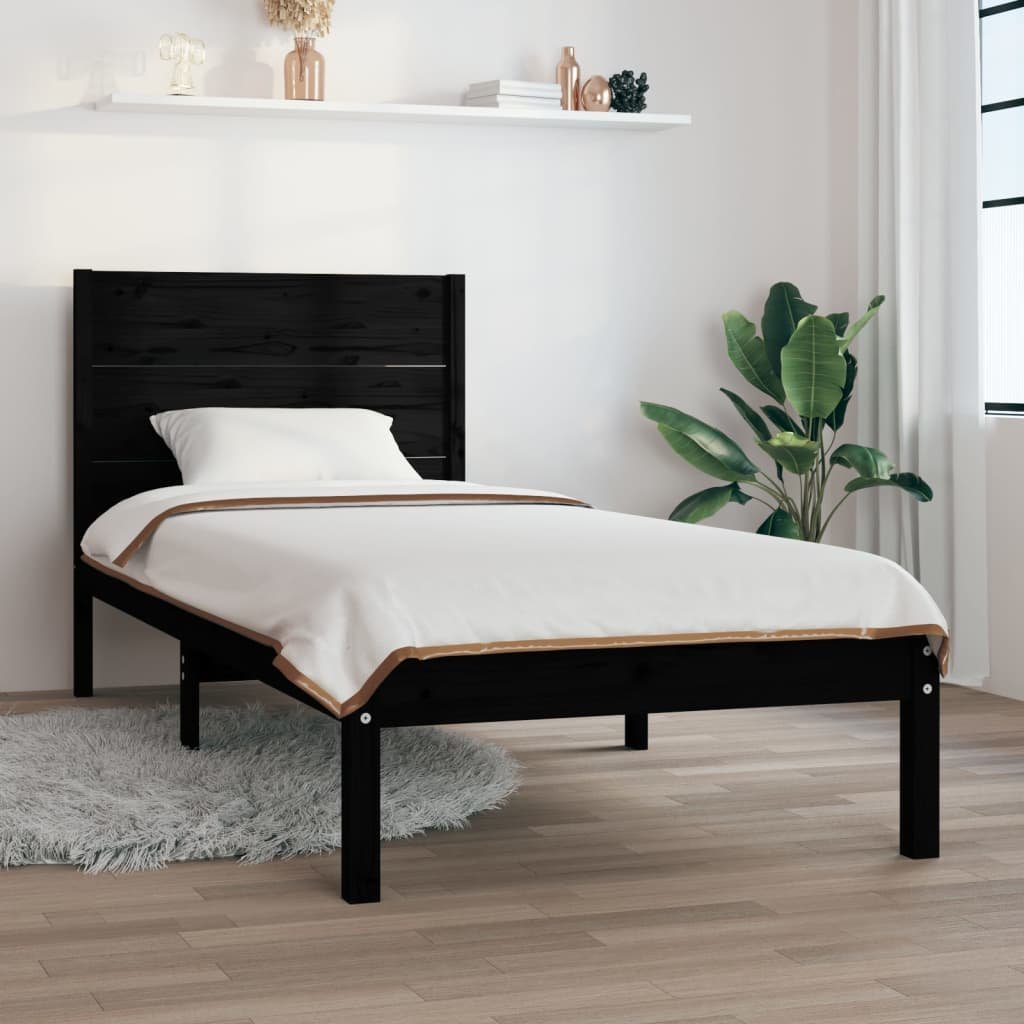 Фото - Ліжко VidaXL Rama łóżka, czarna, lite drewno, 75x190 cm, pojedyncza 