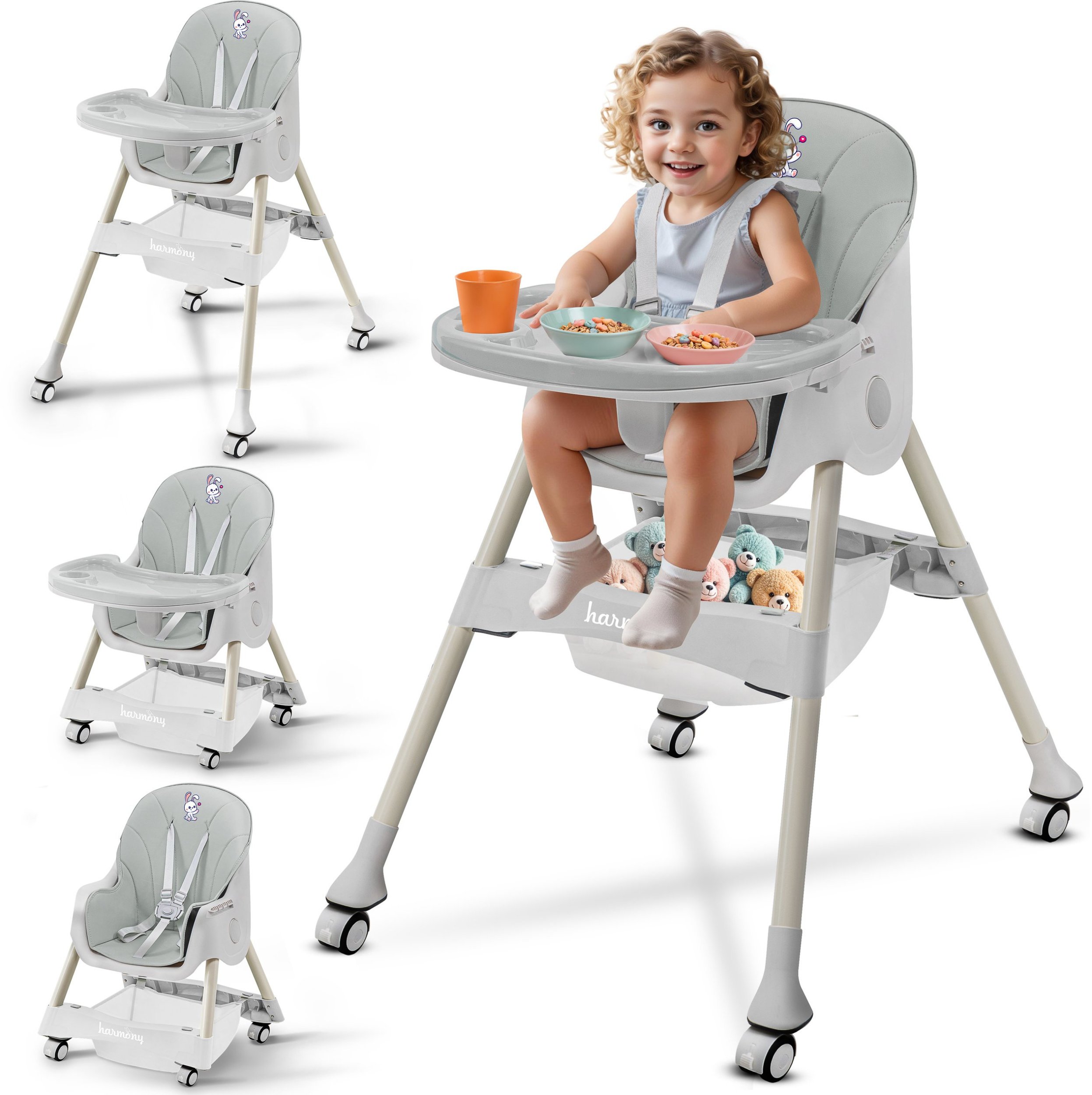 DZIECIĘCE KRZESEŁKO DO KARMIENIA CYNAMONEK 4W1 SZARE
