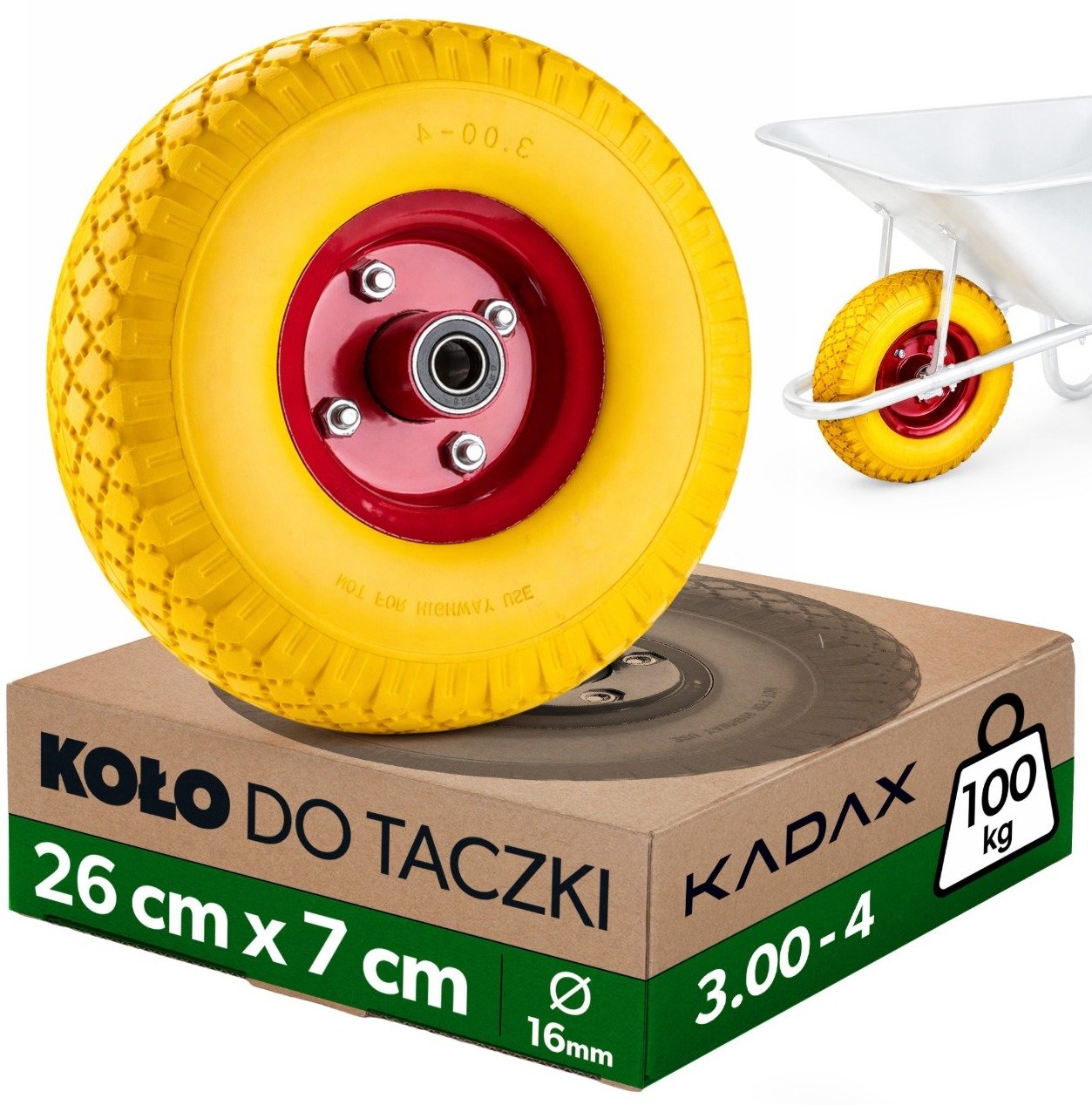 Kadax Kółka do taczek 3.00-4 PU 551031 żółta opona