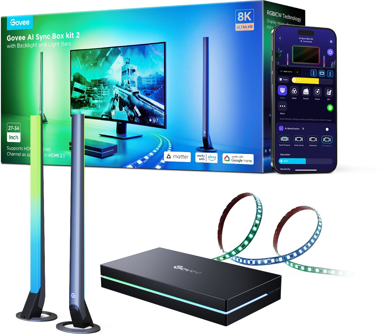 Govee Govee AI Sync Box Kit 2 Zestaw inteligentnego oświetlenia Wi-Fi/Bluetooth