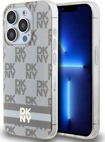 DKNY DKHMP15XHCPTSE iPhone 15 Pro Max 6.7" beżowy hardcase IML Checkered Mono Pattern & Printed Stripes MagSafe