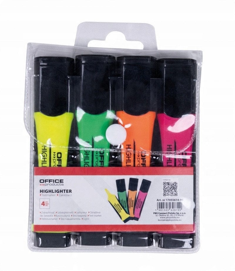 Office Products Zestaw zakreślaczy OFFICE PRODUCTS z gumowym uchwytem, 2-5mm, 4 szt., w etui, mix ko...