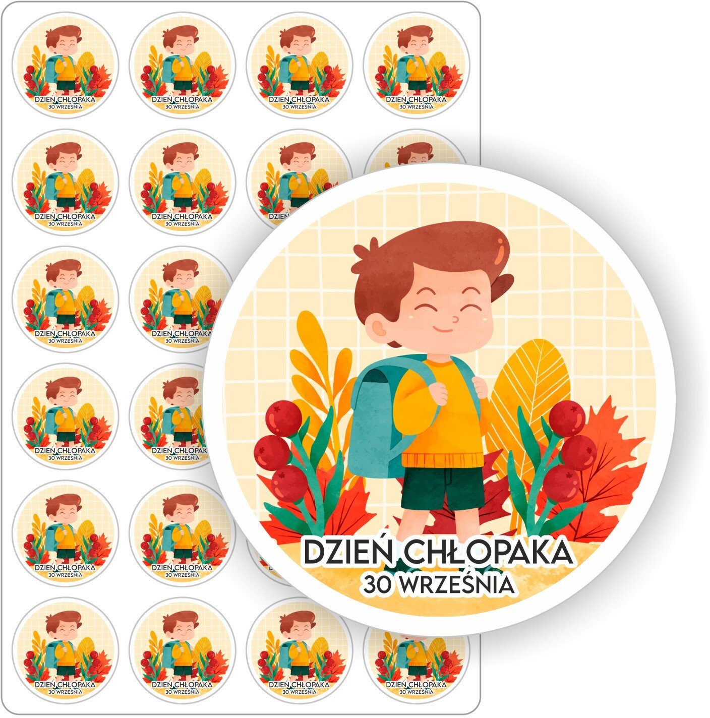 Stabilus Naklejki etykiety etykietki samoprzylepne 30 września DZIEŃ CHŁOPAKA szkoły przedszkola 24szt. 5cm (E-CHL_04_C5)